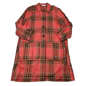 Maria de la Orden Linen Longline Coat in Red Plaid